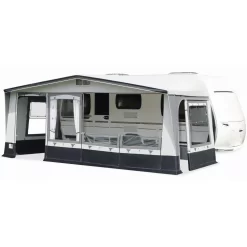 Wohnwagenvorzelt Brand Tarifa 280 -Wildnis Ausstattung brand tarifa 280 vorzelt fuer wohnwagen tuer links seitentuer geoeffnet front verandaeffekt 1000 2 18382