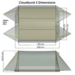 Tarptent Cloudburst 3 -Wildnis Ausstattung cb3 dimensions